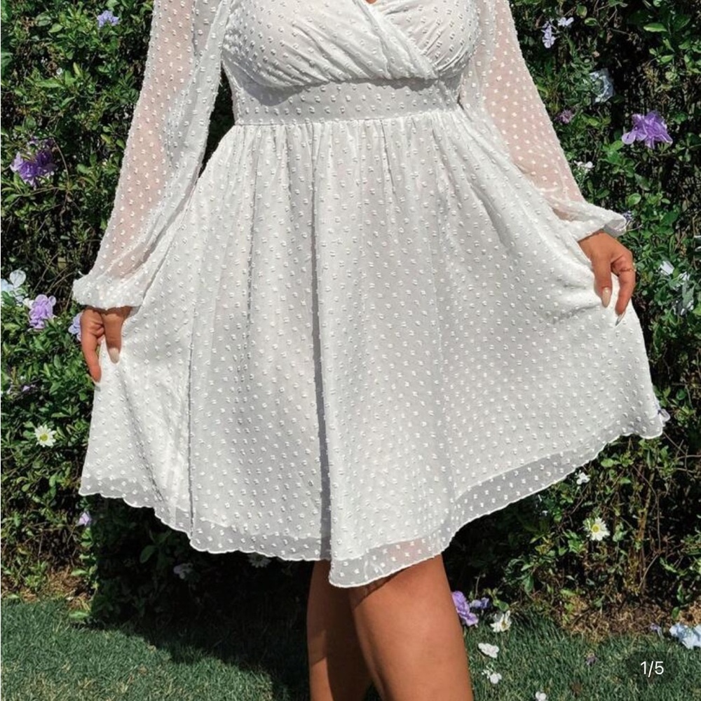 SHEIN White Pleated Mini Dress with Bishop Sleeves